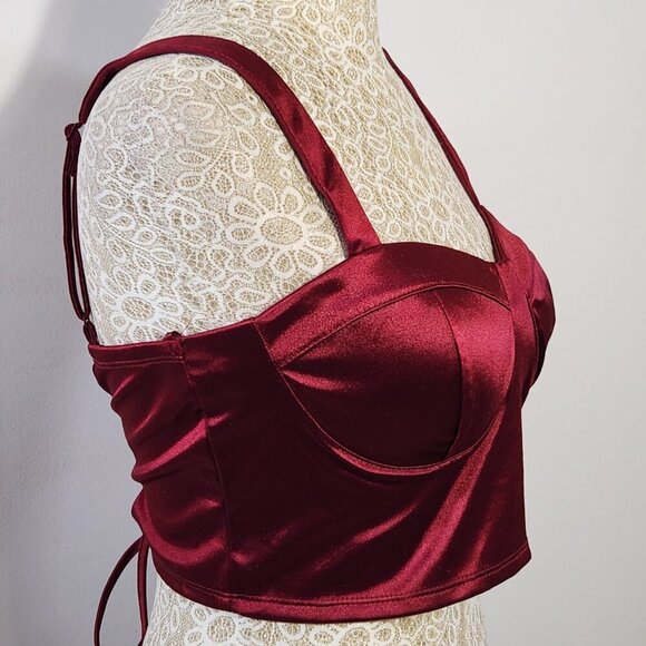 Trixxi Women's Size M Merlot Satin Adjustable Strap Padded Cup Bralette Coquette - Picture 3 of 11